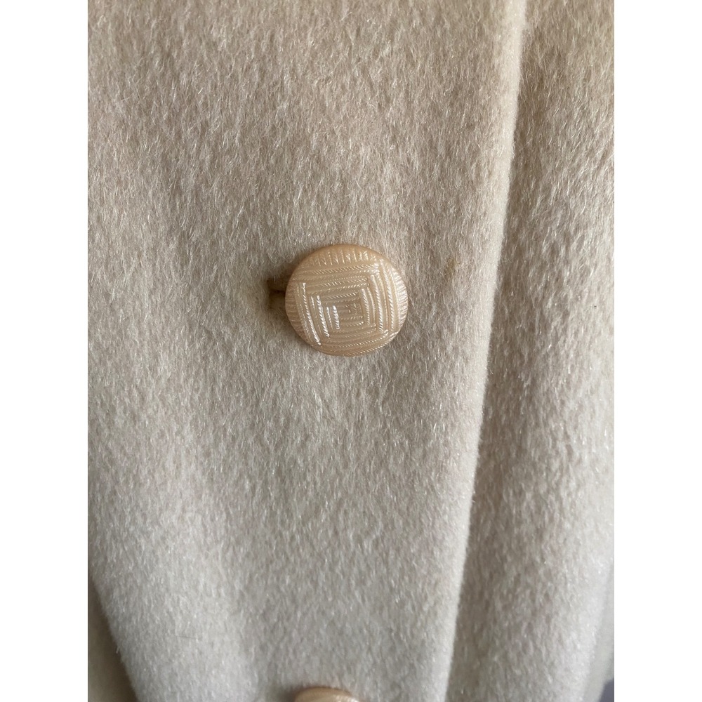 Vintage Cream Wool Coat Real Mink Fur Collar Mid-Century Modern Button Front L - Picture 2 of 16